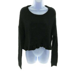 Love @ First Sight Junior's Black Long Sleeve Ruffled Hem Sweater Size Small